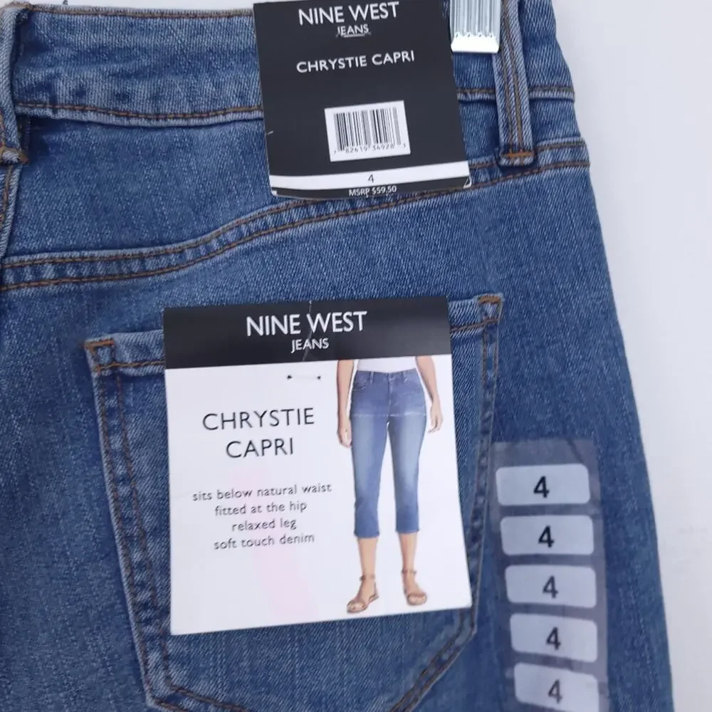 NEW Nine West Chrystie Capri Blue Jean Pants Size 4, Sit Below Natural Waist